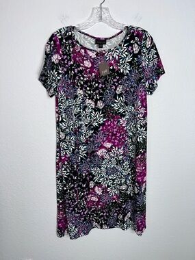 J. Jill Shift Dress Women’s Medium Petite Swing Floral T Shirt Dress B6